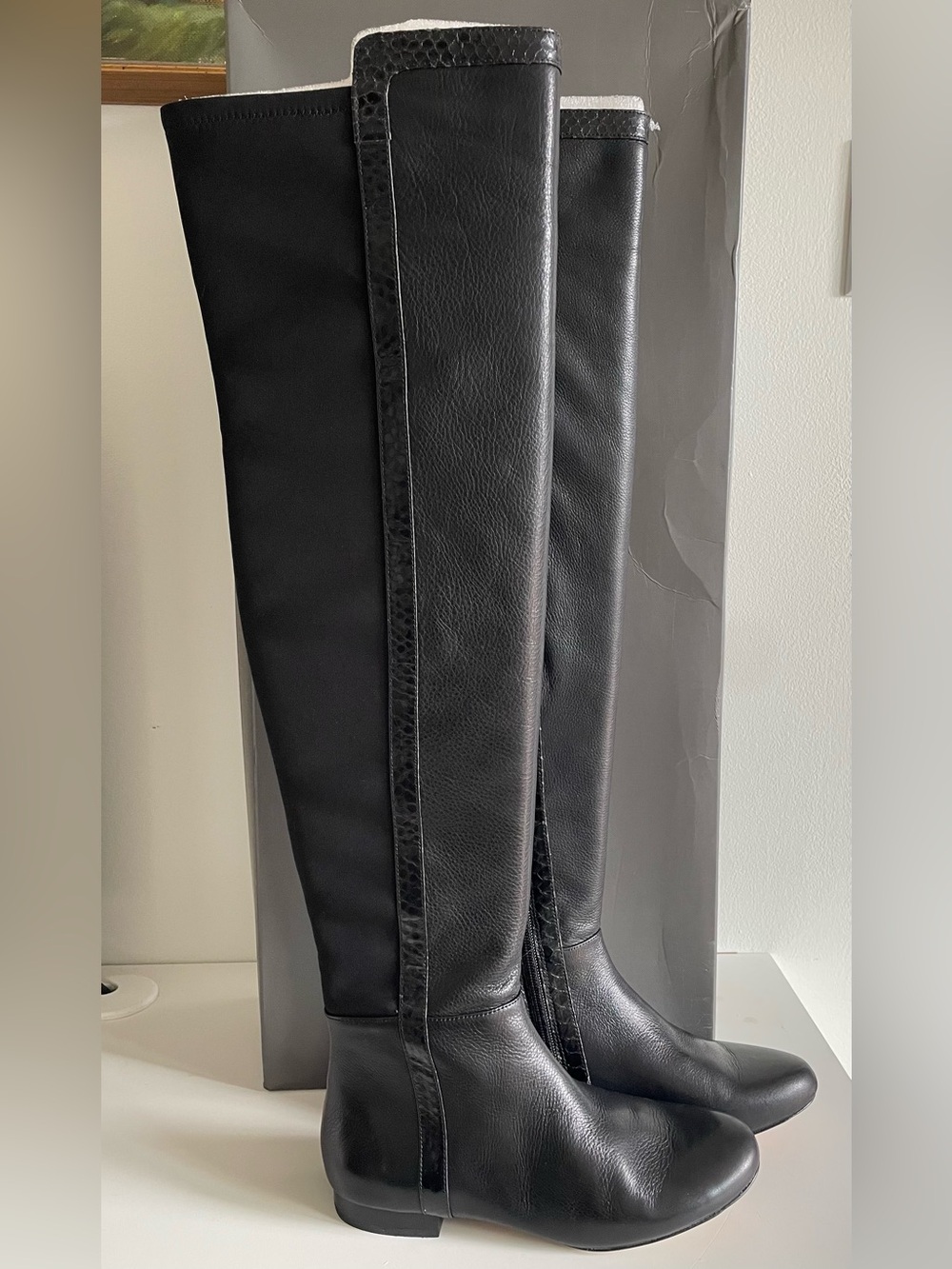 Tall above knee high Black Leather Boots